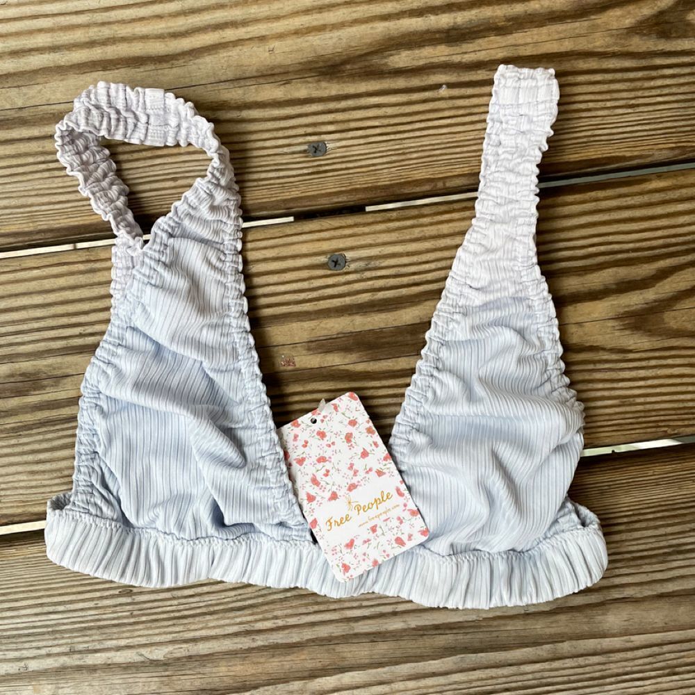 Free People Wait And See Ribbed Unlined Square Back Bralette Light blue XS - Picture 3 of 4